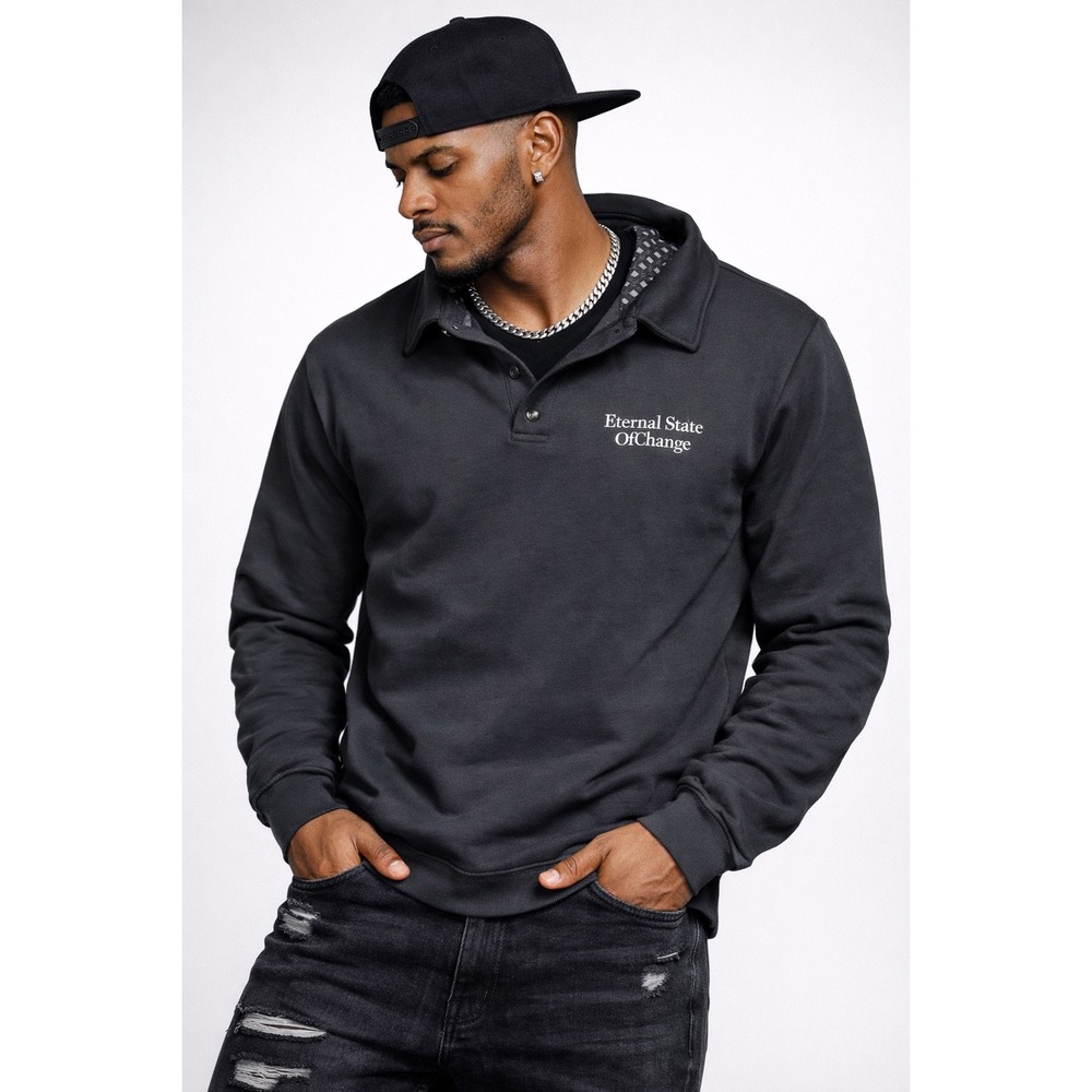 Denim & Flower Mens Relaxed‎ Fit Polo Sweatshirt Navy Blue Size M NWT